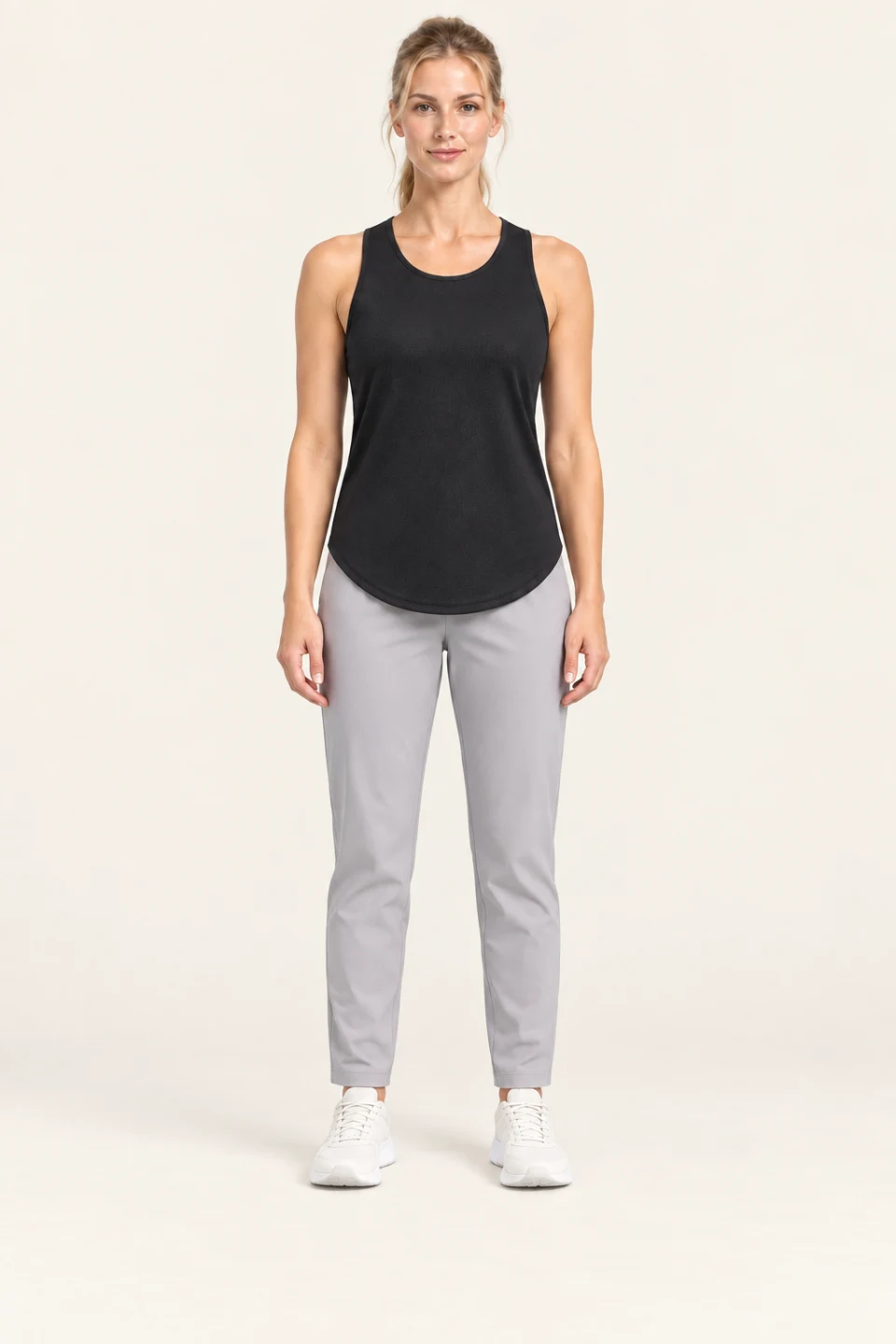 LS-B0116 Black Women’s fit front view — standardized AI styling preview
