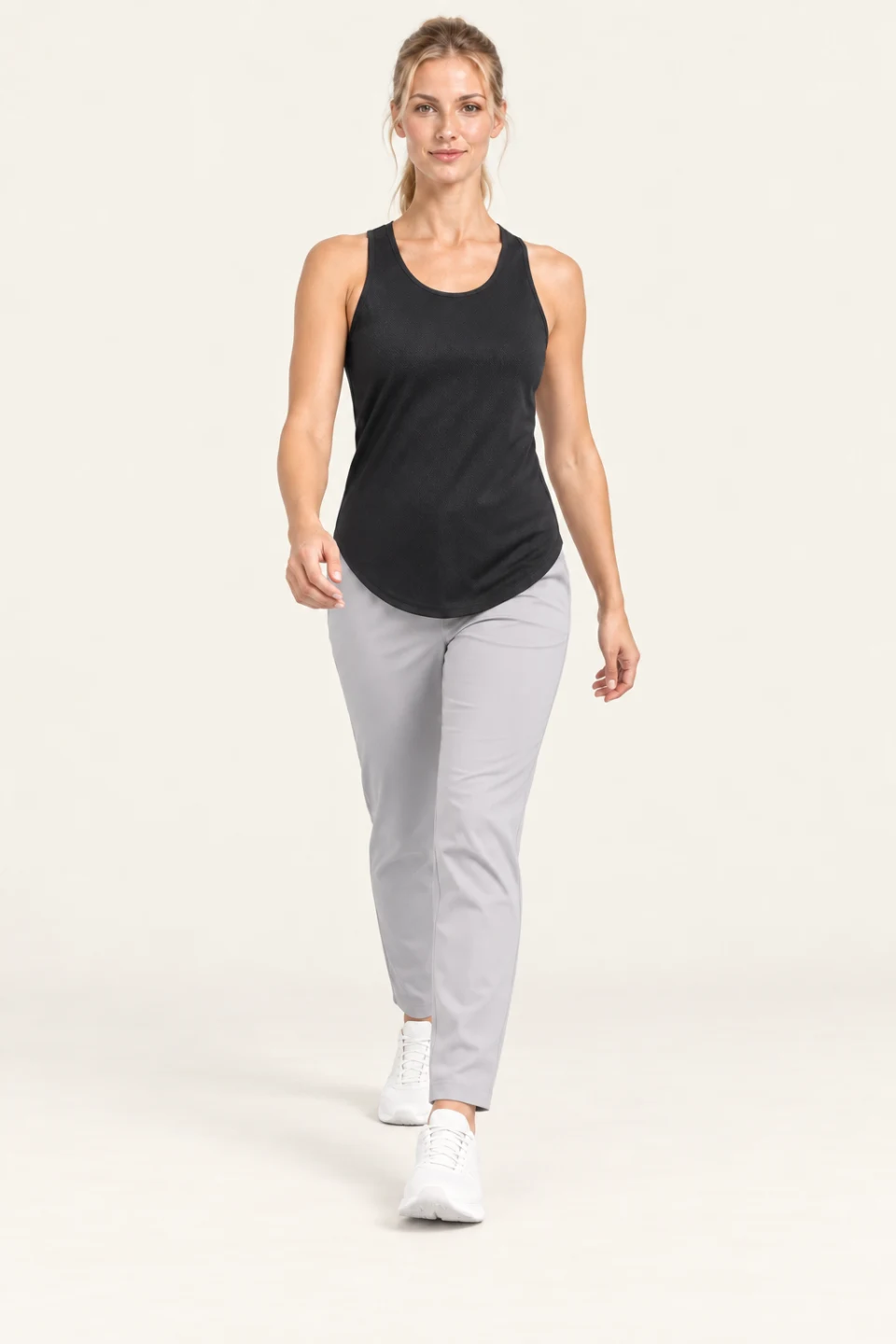 LS-B0116 Black Women’s fit motion view — standardized AI styling preview