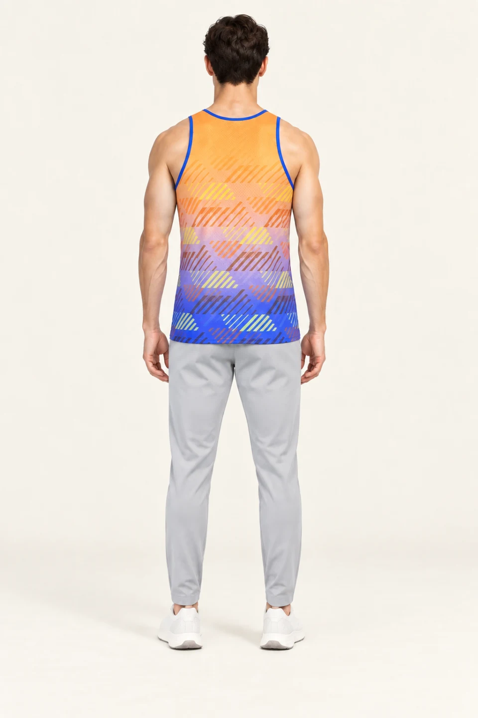 LS-B0117 Sunset Orange / Blue back view — standardized AI styling preview