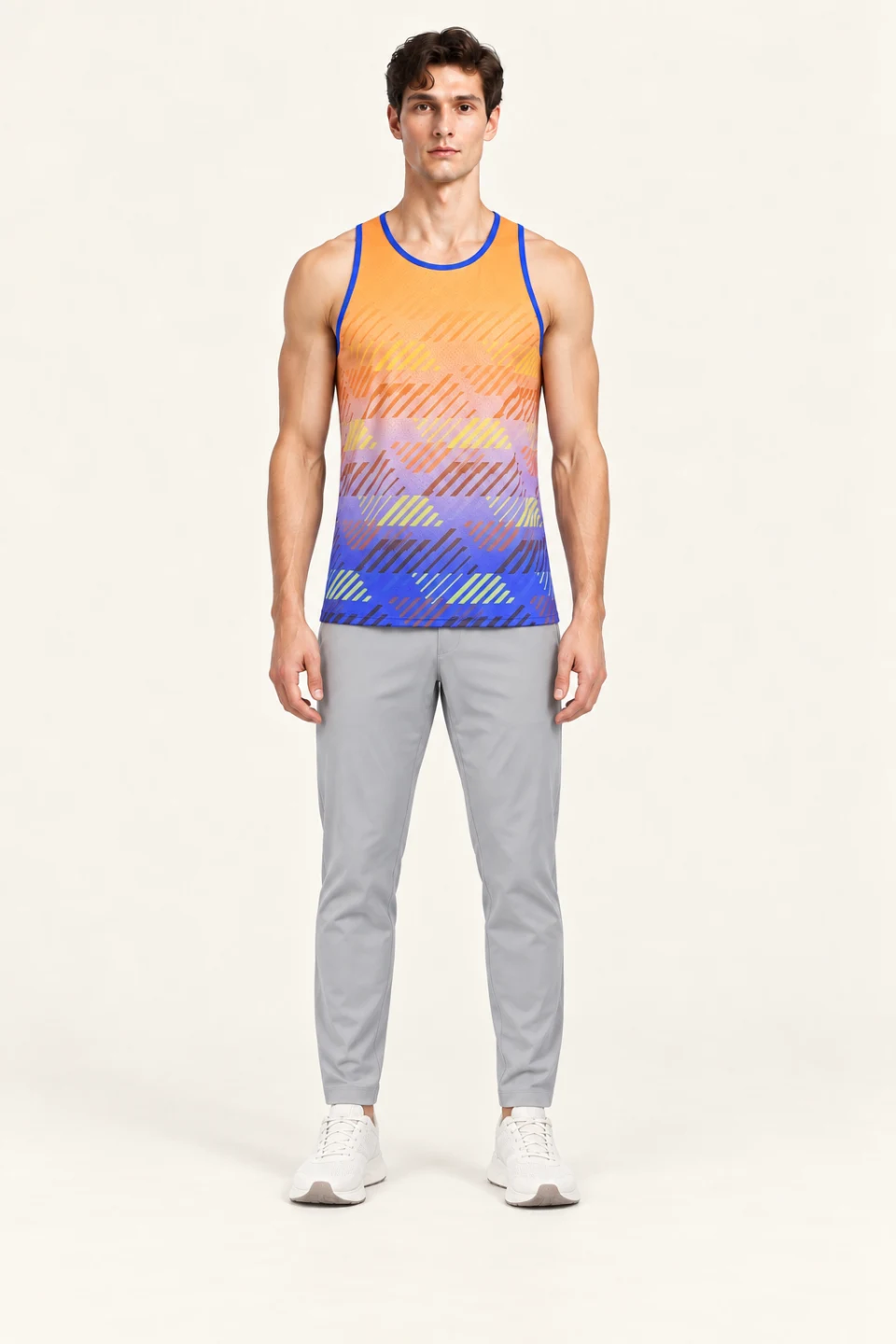 LS-B0117 Sunset Orange / Blue front view — standardized AI styling preview