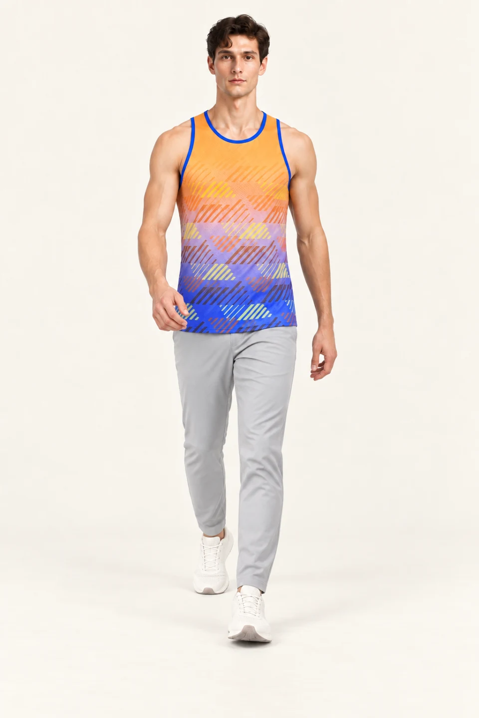 LS-B0117 Sunset Orange / Blue motion view — standardized AI styling preview