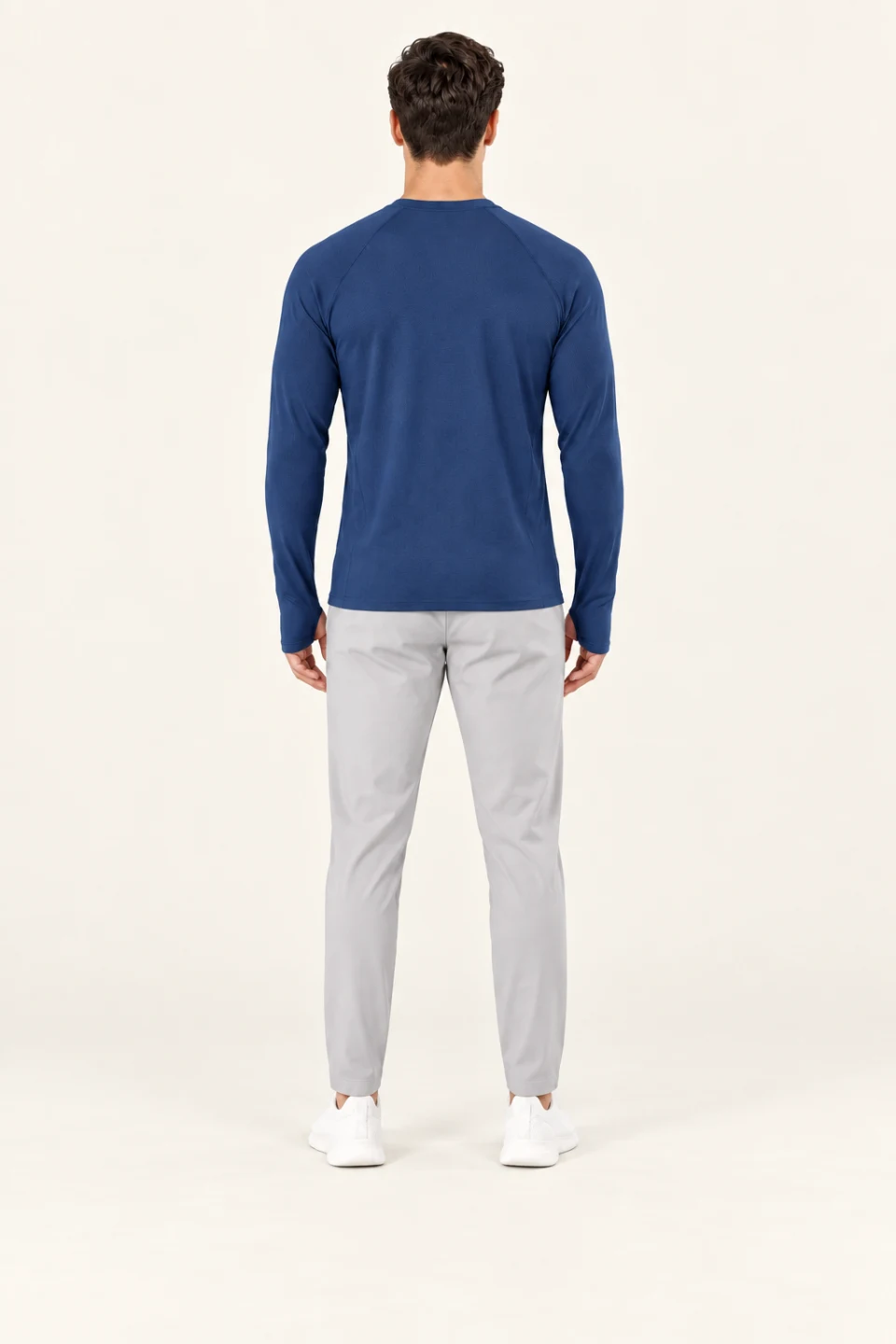 LS-B0129 Navy back view — standardized AI styling preview