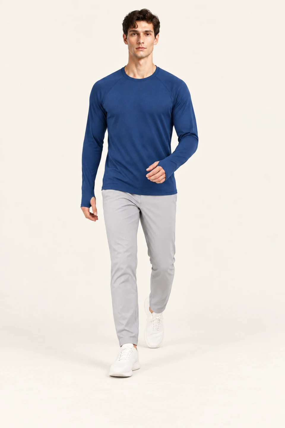 LS-B0129 Navy motion view — standardized AI styling preview