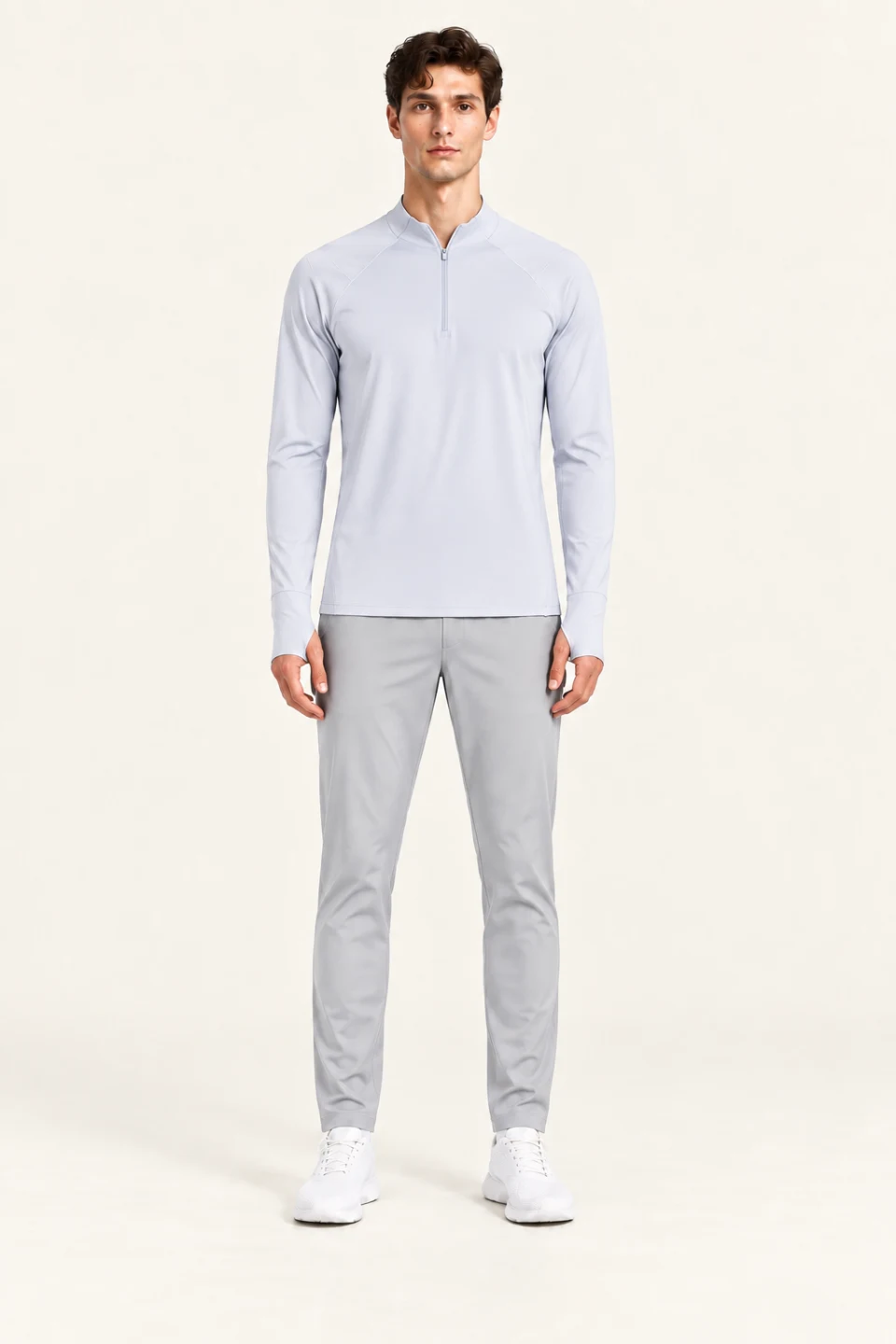 LS-B0130 Grey Men’s fit front view — standardized AI styling preview