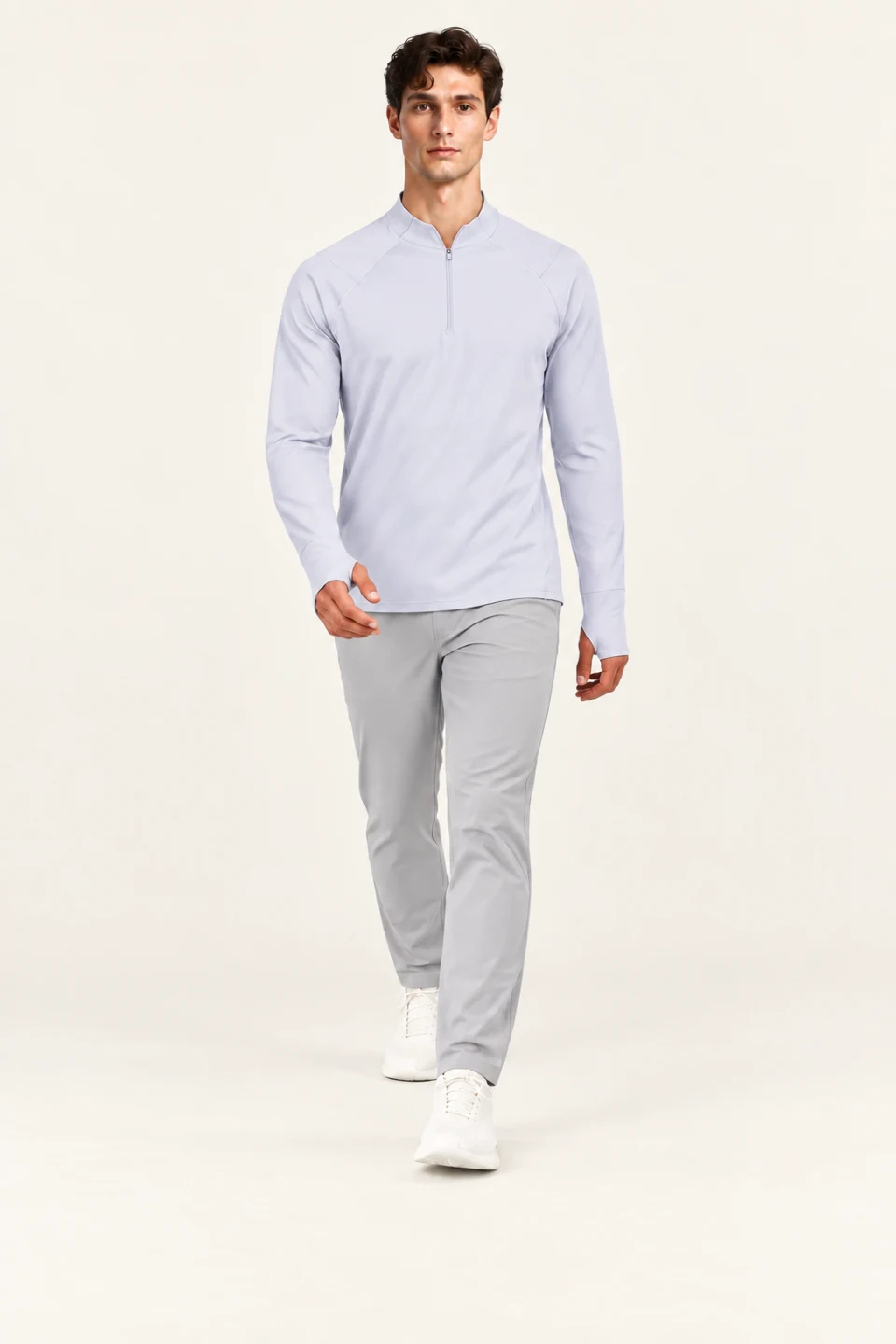 LS-B0130 Grey Men’s fit motion view — standardized AI styling preview