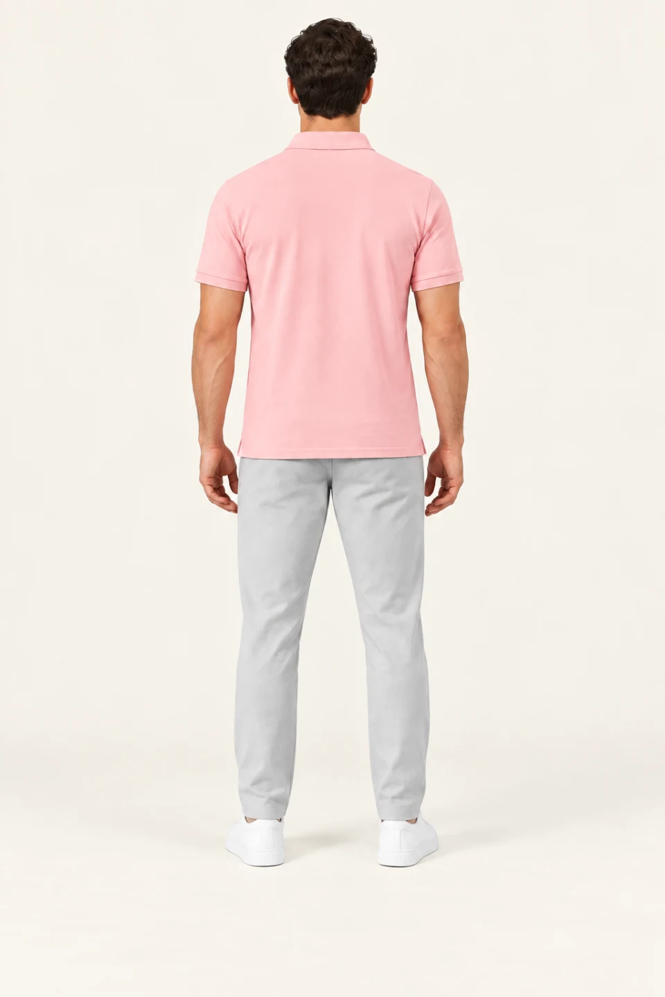 LS-B0134 Pink Short-sleeve back view — standardized AI styling preview