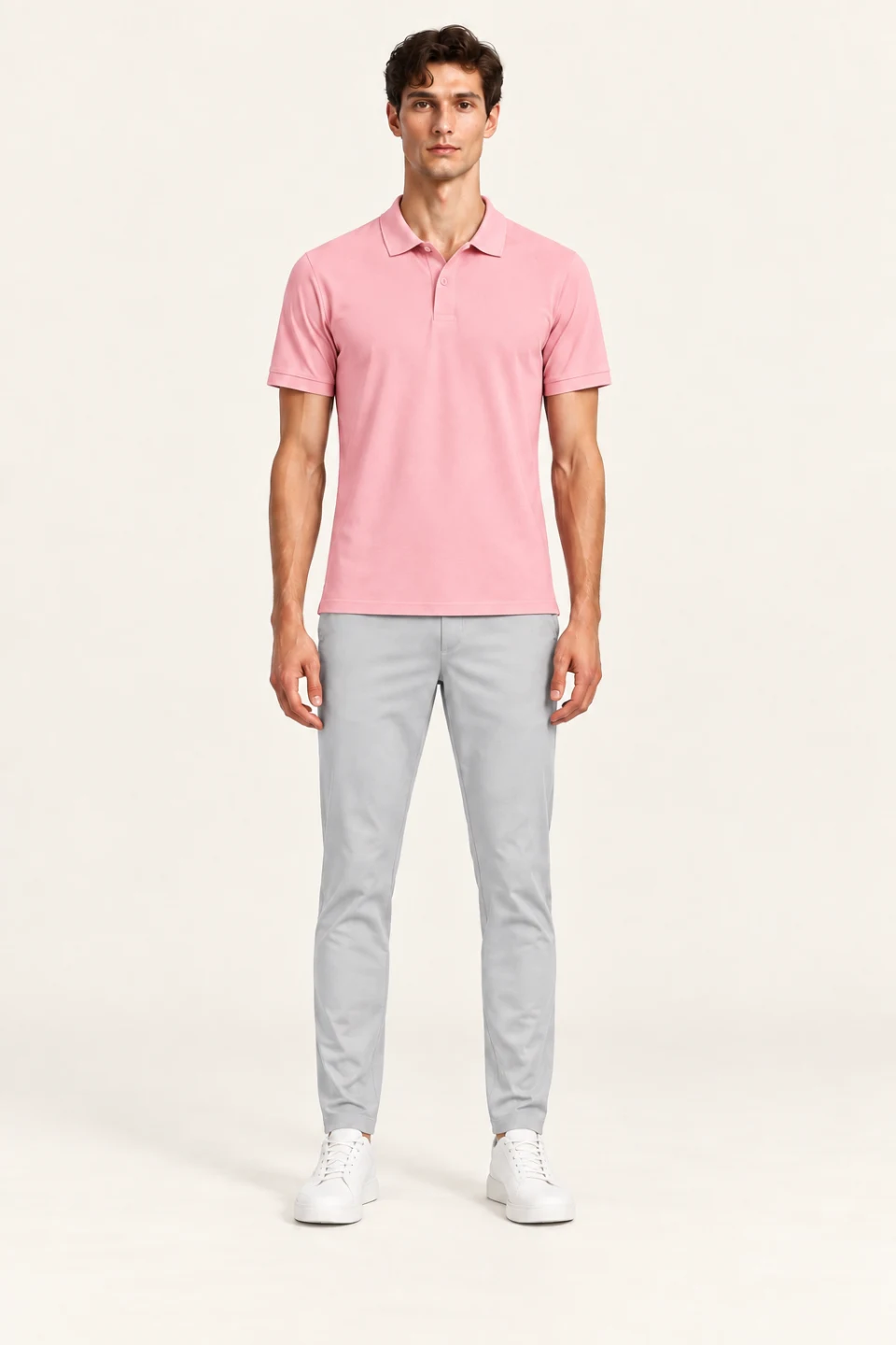 LS-B0134 Pink Short-sleeve front view — standardized AI styling preview