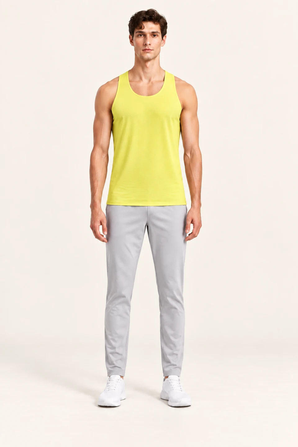 LS-B0139 Yellow Men’s fit front view — standardized AI styling preview