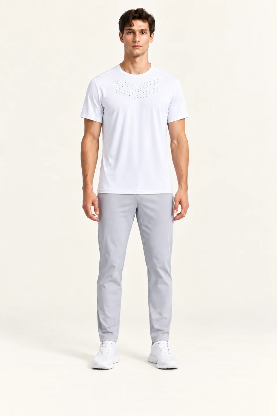 LS-B0145 Chevron-perforated training tee in White, front AI styling preview