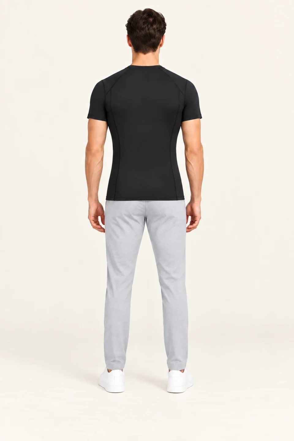 LS-B0150 Black Men’s fit Tee back view — standardized AI styling preview