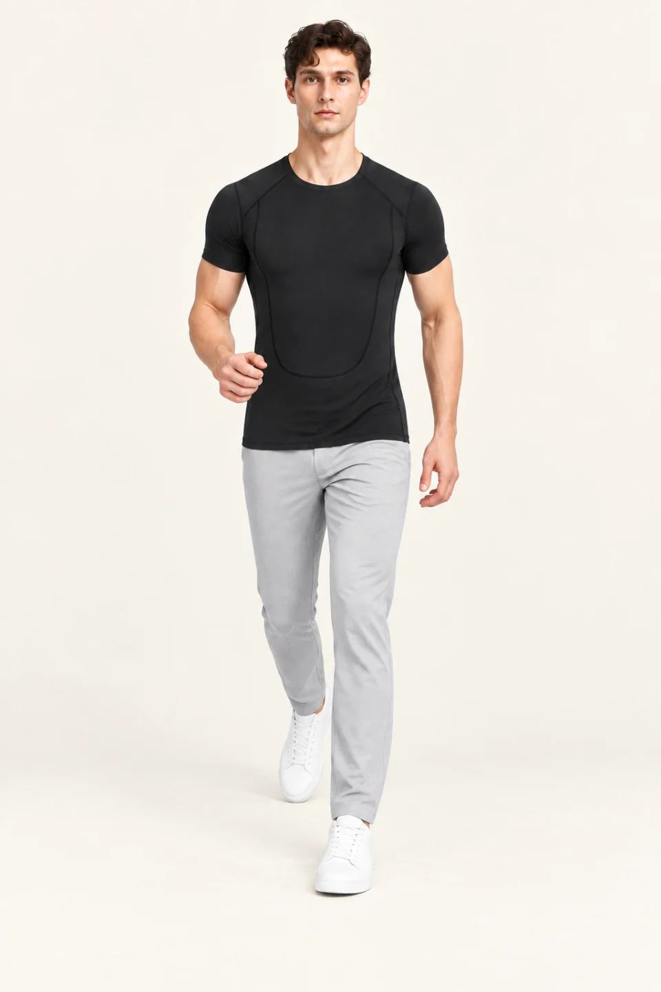 LS-B0150 Black Men’s fit Tee motion view — standardized AI styling preview