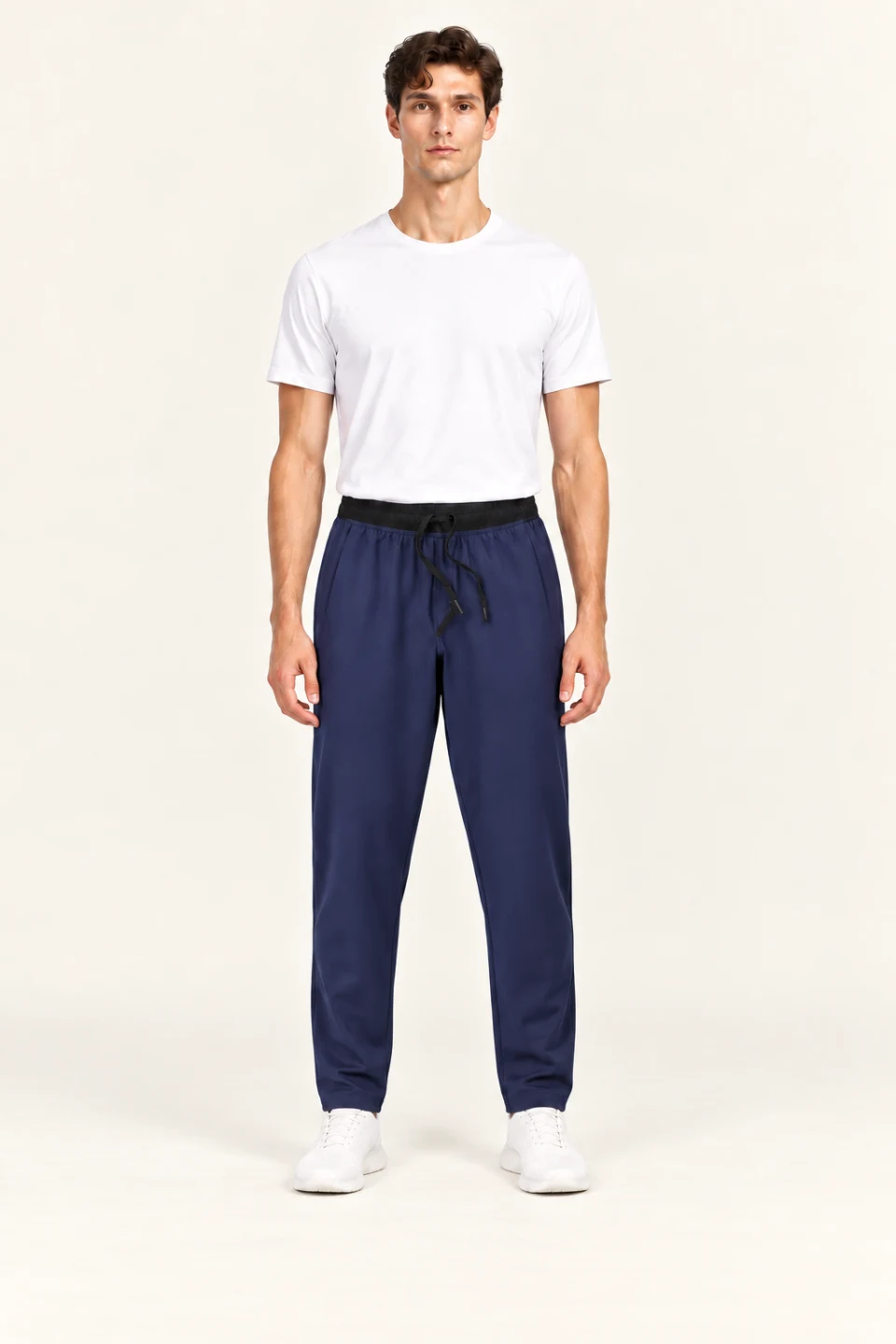LS-B0153 Drawcord tapered training pants in Navy, front AI styling preview