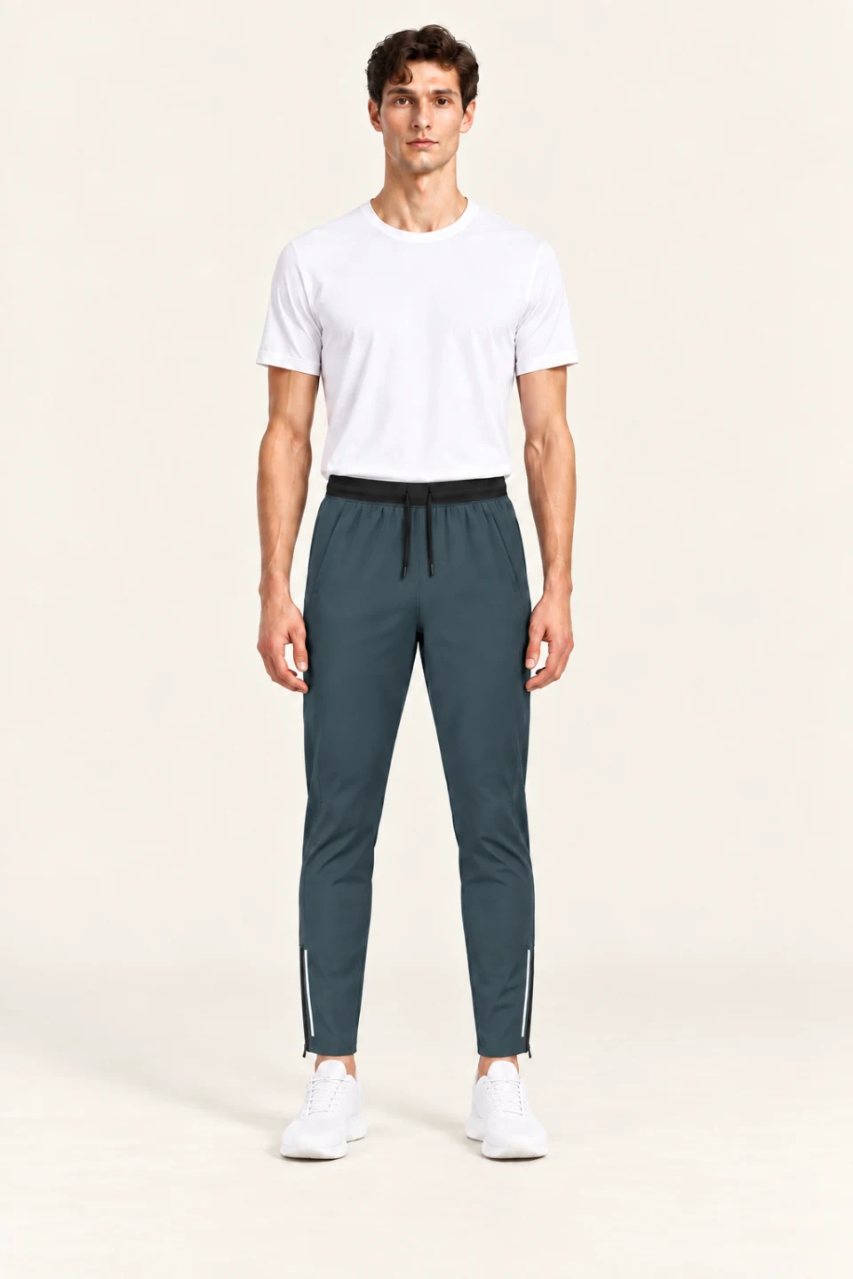 LS-B0154 Rear-pocket zip-ankle running pants in Grey Green, front AI styling preview