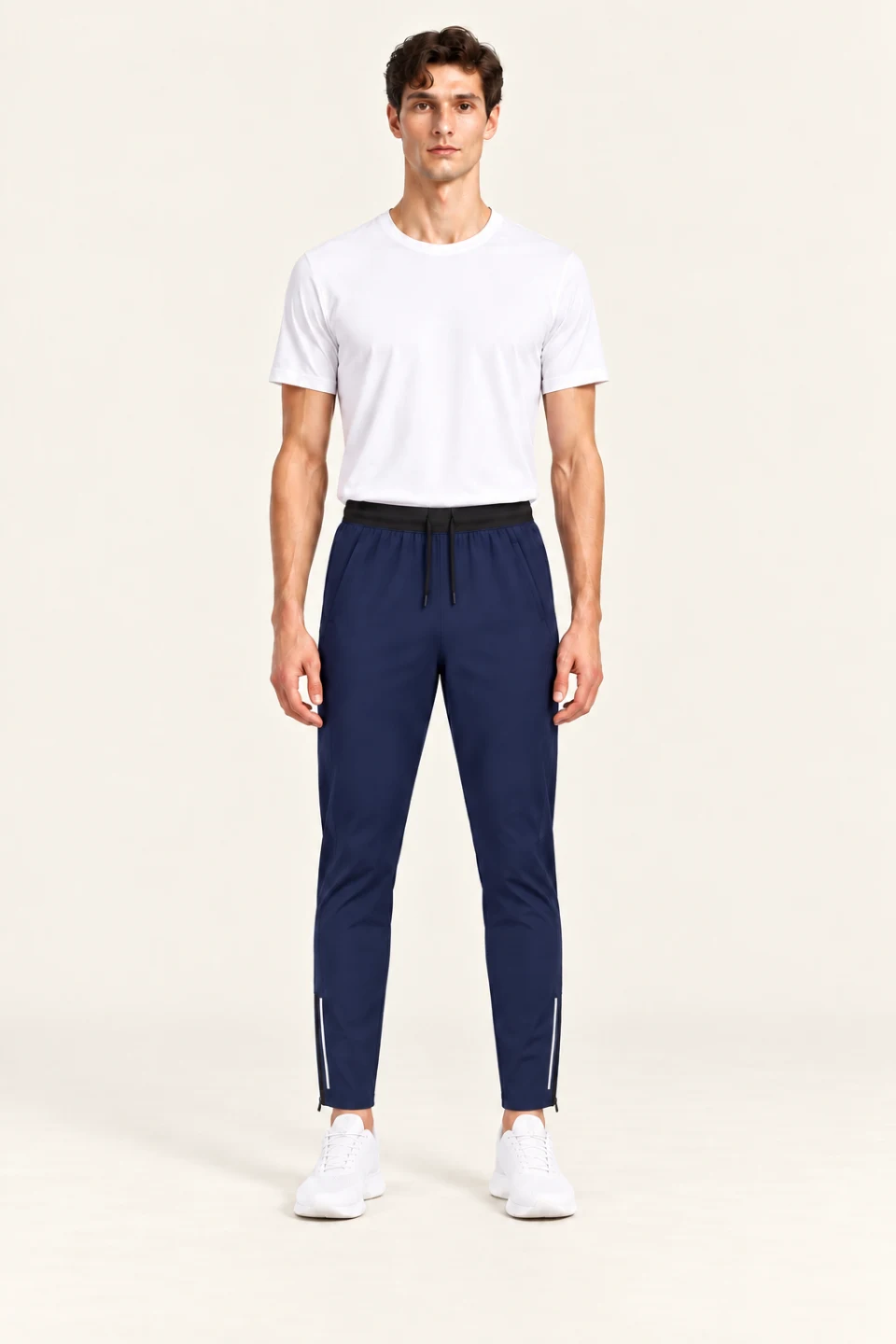 LS-B0154 Rear-pocket zip-ankle running pants in Navy, front AI styling preview