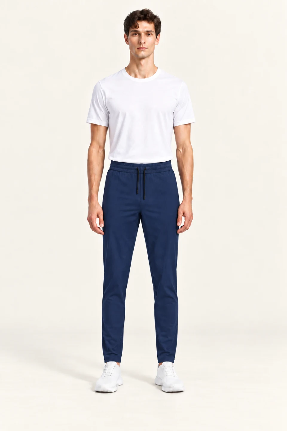 LS-B0156 Textured drawcord training pants in Navy, front AI styling preview