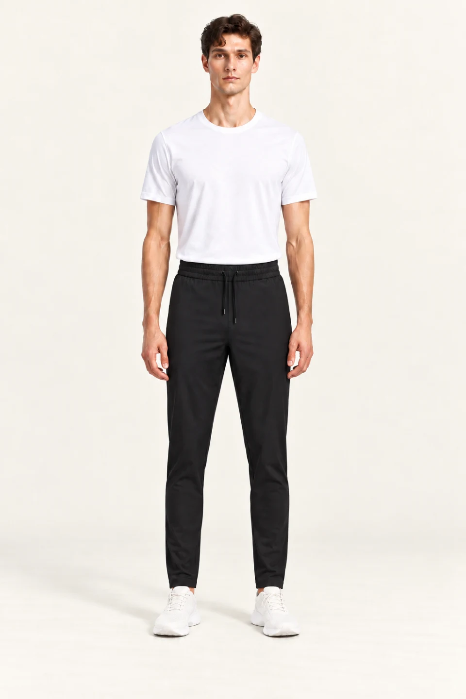 LS-B0156 Textured drawcord training pants in Black, front AI styling preview