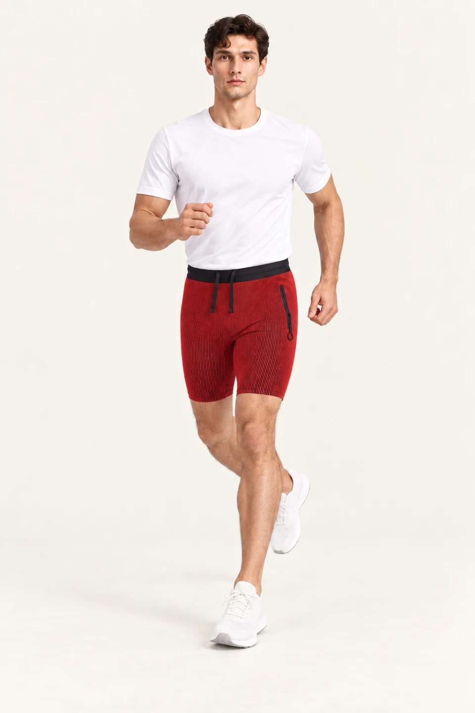 LS-B0166 Red Men’s fit motion view — standardized AI styling preview