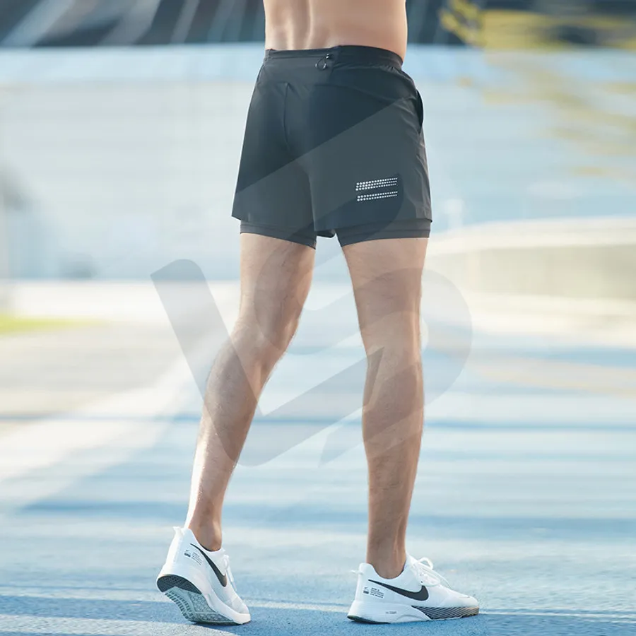 LS-B0167 Men's 2-in-1 Running Shorts in Black, original product photograph