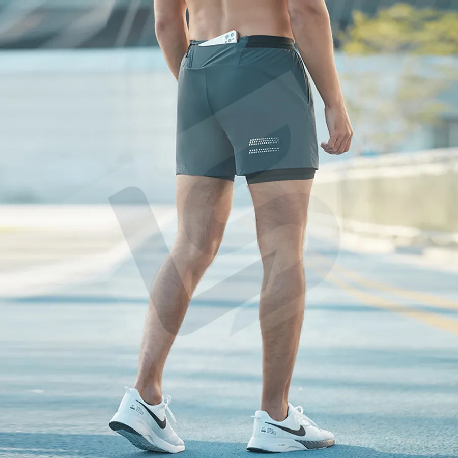 LS-B0167 Men's 2-in-1 Running Shorts in Green Variant 2, original product photograph