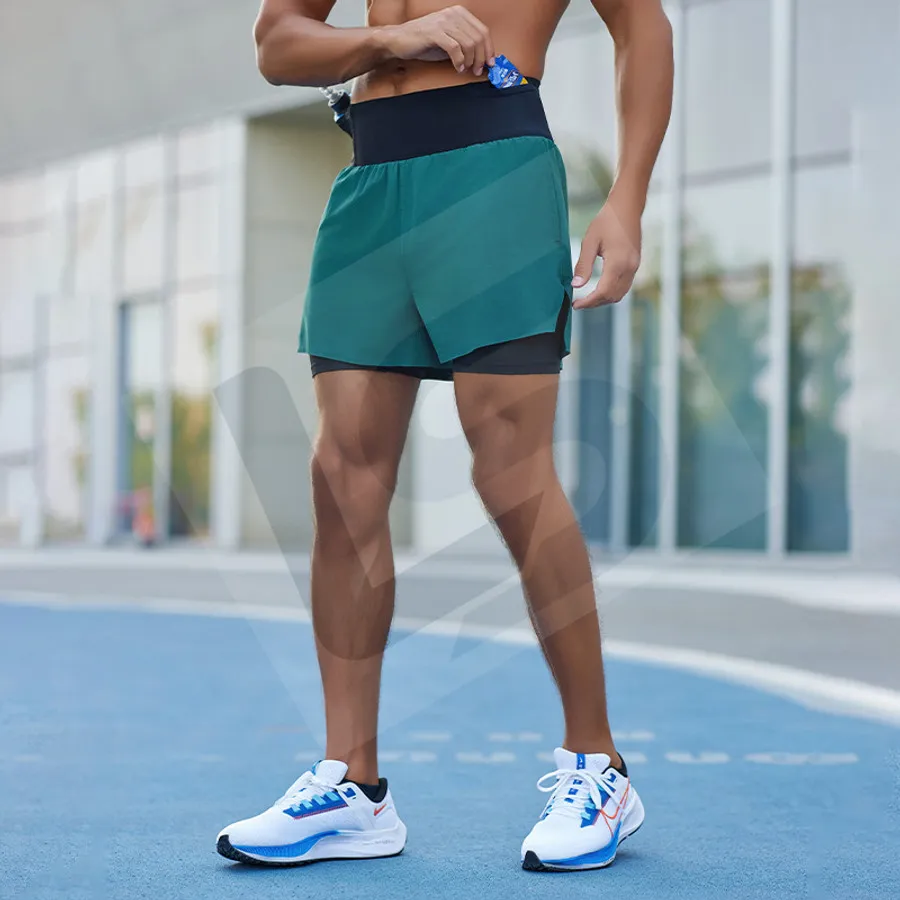 LS-B0180 Men's 2-in-1 Running Shorts in Green, original product photograph