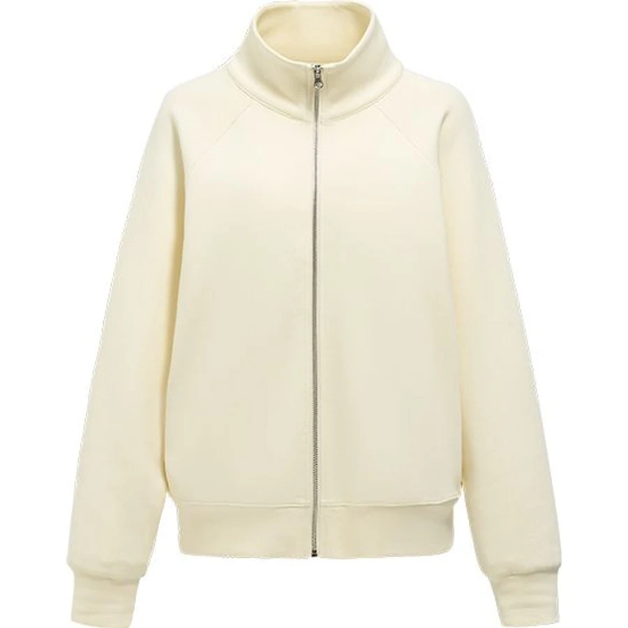 LS-B0217 Relaxed Stand-Collar Zip Sweatshirt in Oat Beige, original product photograph