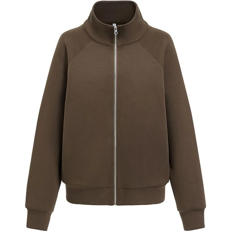 LS-B0217 Relaxed Stand-Collar Zip Sweatshirt in Grey Brown, original product photograph
