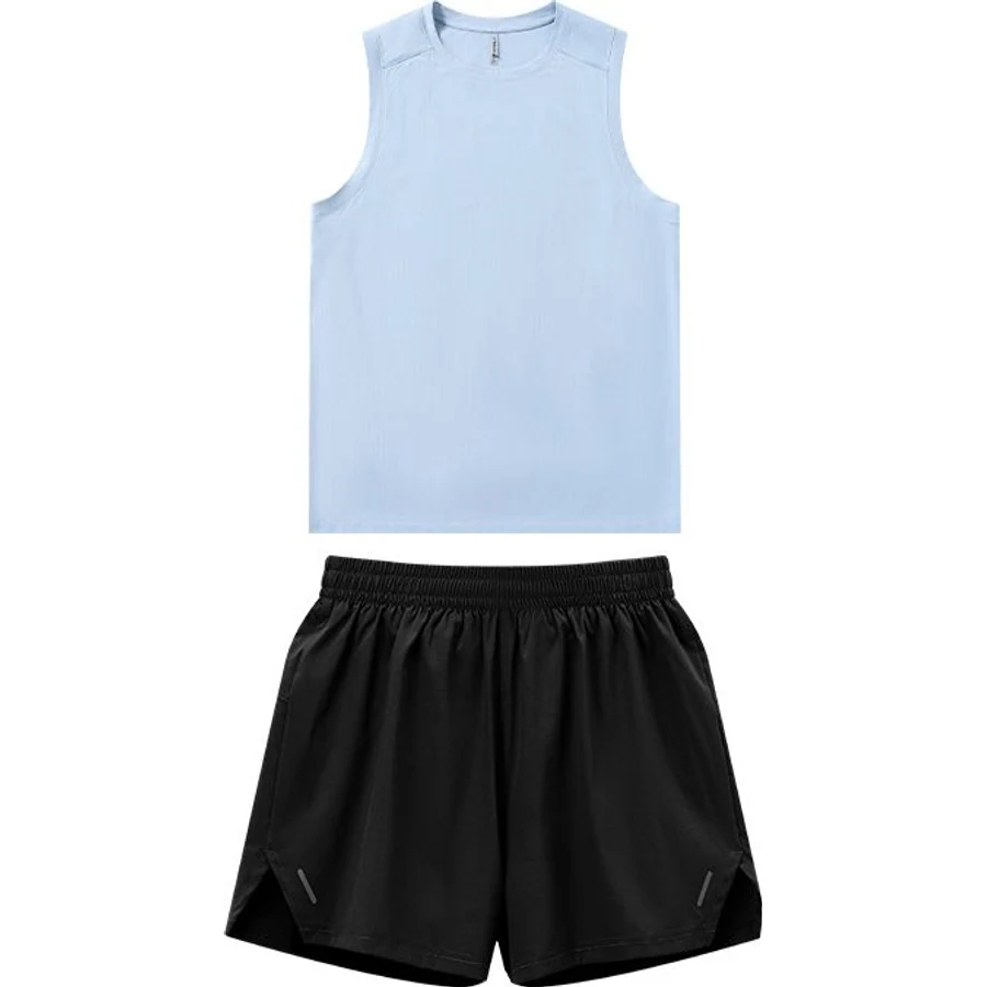LS-B0244 Running Tank & 2-in-1 Shorts Set in Glacier Blue + Black, original product photograph