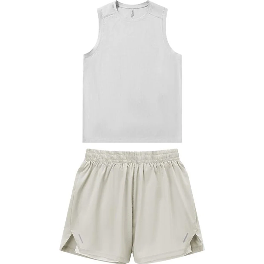 LS-B0244 Running Tank & 2-in-1 Shorts Set in Moon Rock Grey + Khaki, original product photograph