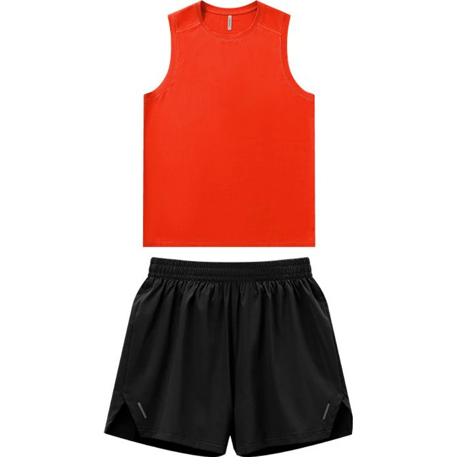 LS-B0244 Running Tank & 2-in-1 Shorts Set in Vibrant Orange + Black, original product photograph