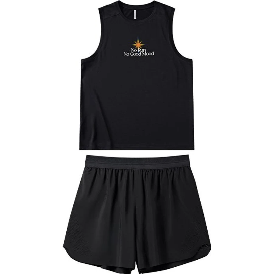 LS-B0245 Breathable Tank & Running Shorts Set in Black + Cool Black, original product photograph
