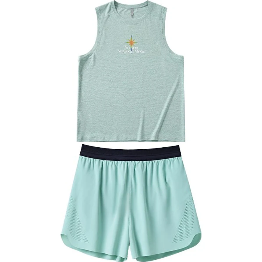 LS-B0245 Breathable Tank & Running Shorts Set in Green + Mist Teal, original product photograph