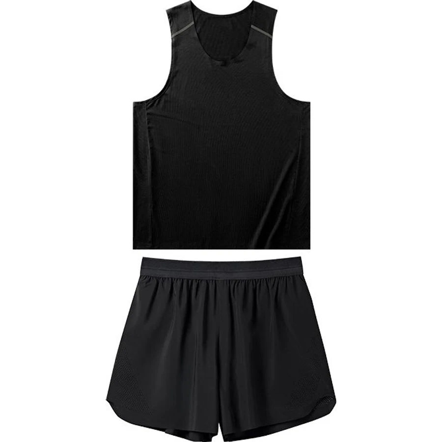 LS-B0246 Quick-Dry Tank & Running Shorts Set in Black + Cool Black, original product photograph