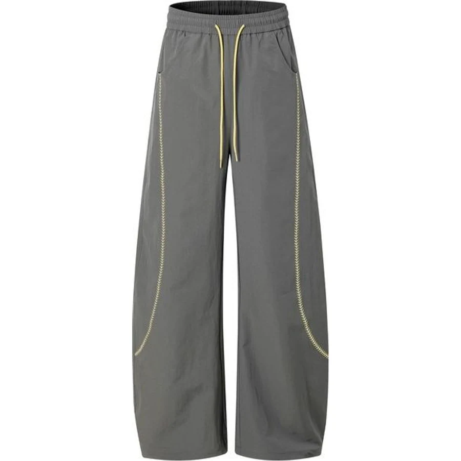 LS-B0253 Contrast-Trim Curved-Leg Pants in Dark Grey, original product photograph