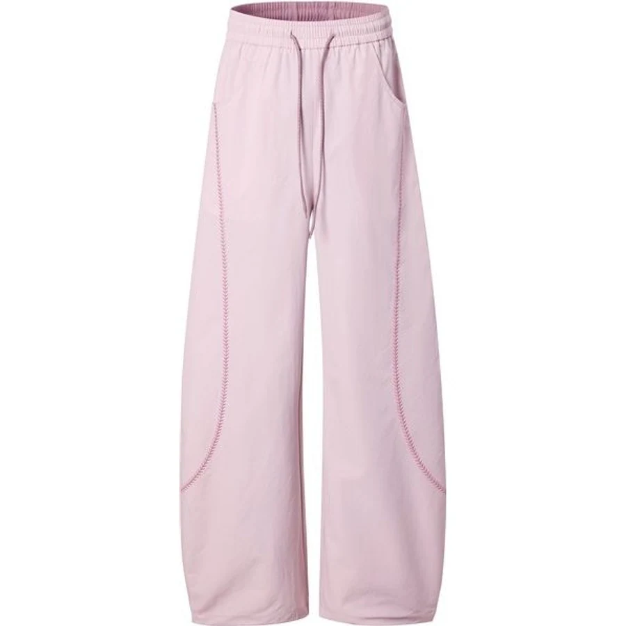 LS-B0253 Contrast-Trim Curved-Leg Pants in Light Pink, original product photograph