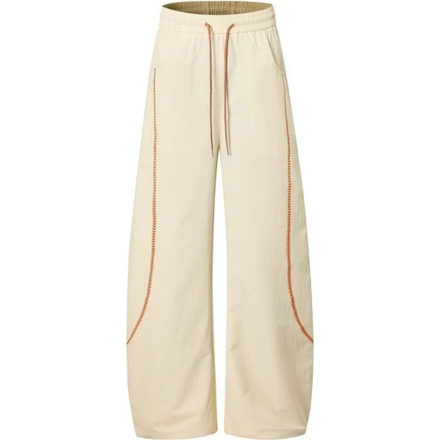 LS-B0253 Contrast-Trim Curved-Leg Pants in Khaki, original product photograph
