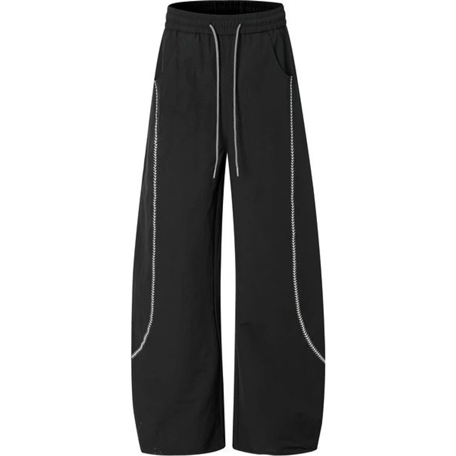 LS-B0253 Contrast-Trim Curved-Leg Pants in Black, original product photograph