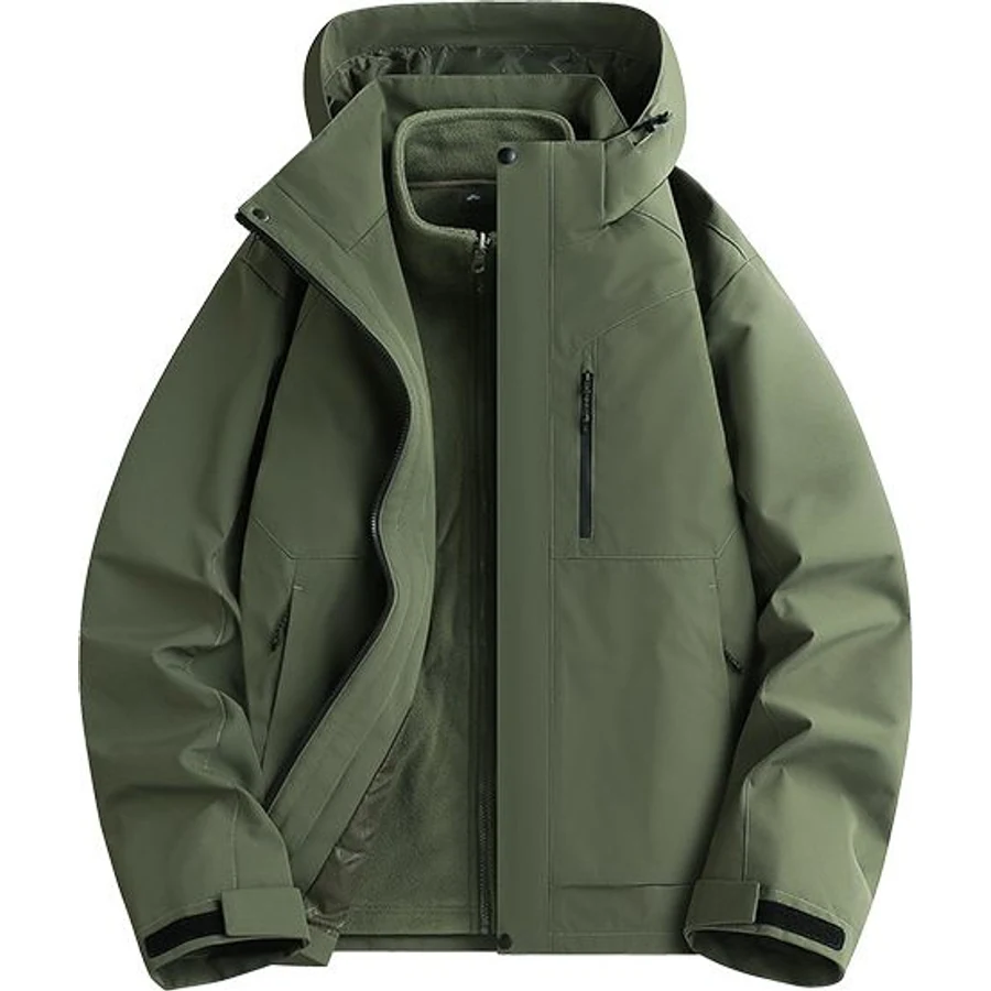 LS-B0290 Hooded Outdoor Shell Jacket in Army Green, original product photograph