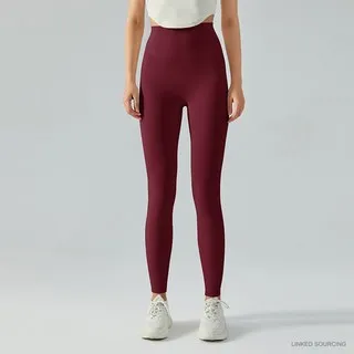 LS-B0319 Brushed High-Rise Cropped Leggings in Burgundy, original product photograph
