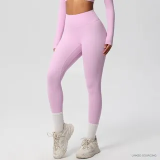 LS-B0320 Brushed Cropped Yoga Leggings in Cherry Blossom Pink, original product photograph