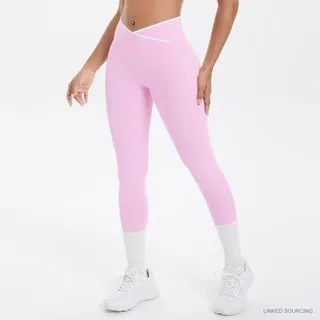 LS-B0321 Brushed Contrast-Waist Leggings in Cherry Blossom Pink, original product photograph