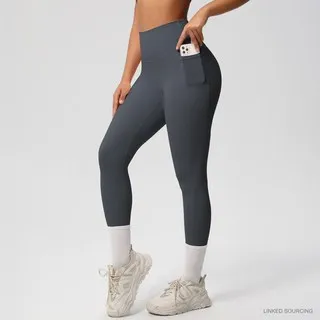 LS-B0322 Brushed Side-Pocket Yoga Leggings in Graphite Grey, original product photograph