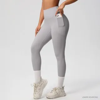 LS-B0322 Brushed Side-Pocket Yoga Leggings in Frost Grey, original product photograph