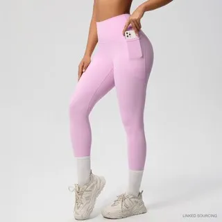LS-B0322 Brushed Side-Pocket Yoga Leggings in Cherry Blossom Pink, original product photograph