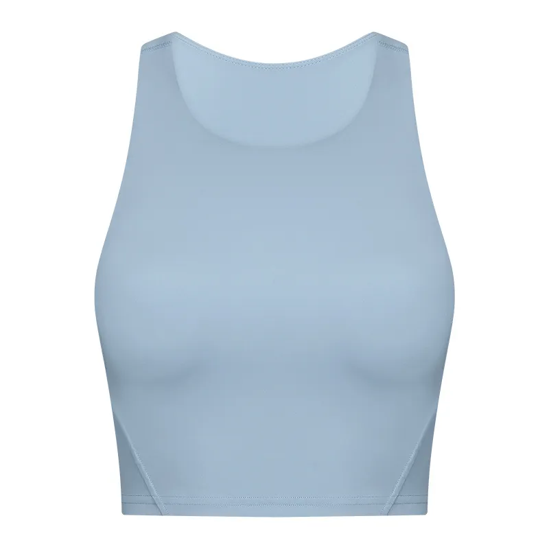 LS-B0323 Brushed Padded Racerback Yoga Tank in Blue Grey, original product photograph