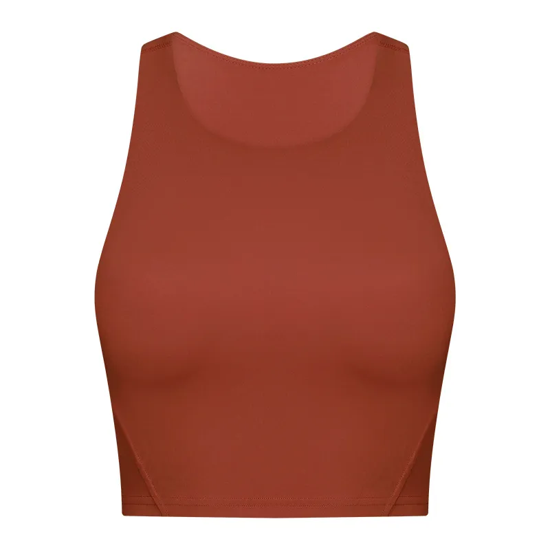 LS-B0323 Brushed Padded Racerback Yoga Tank in Brick Red, original product photograph