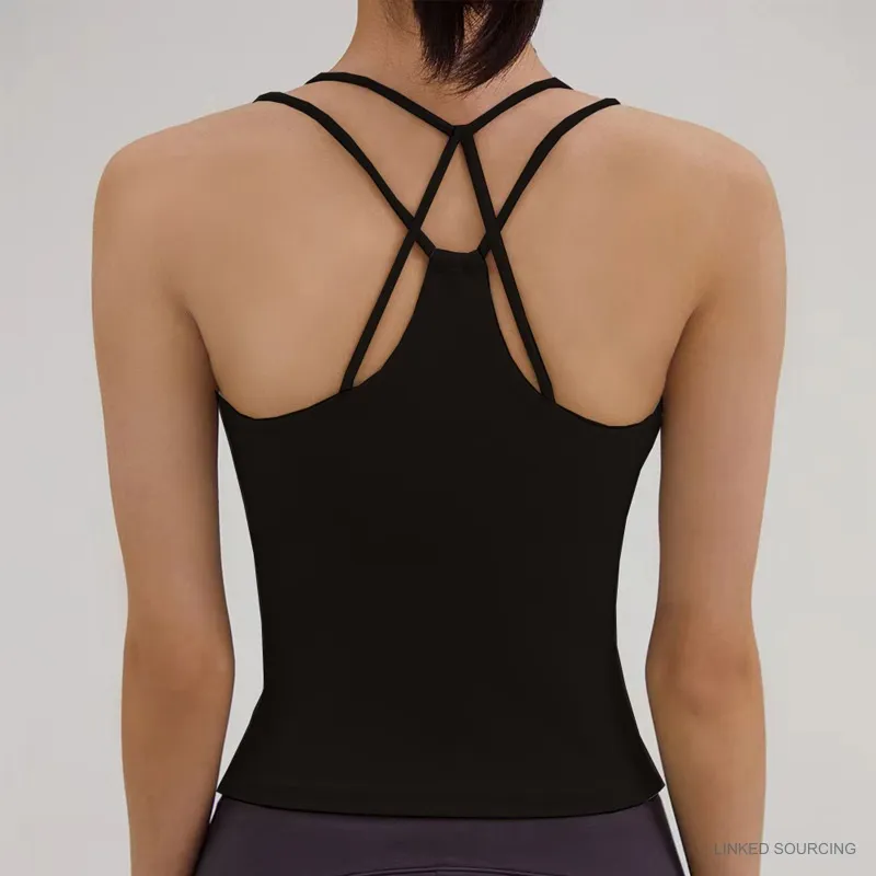 LS-B0324 Padded Cross-Back Cami Tank in Black, original product photograph