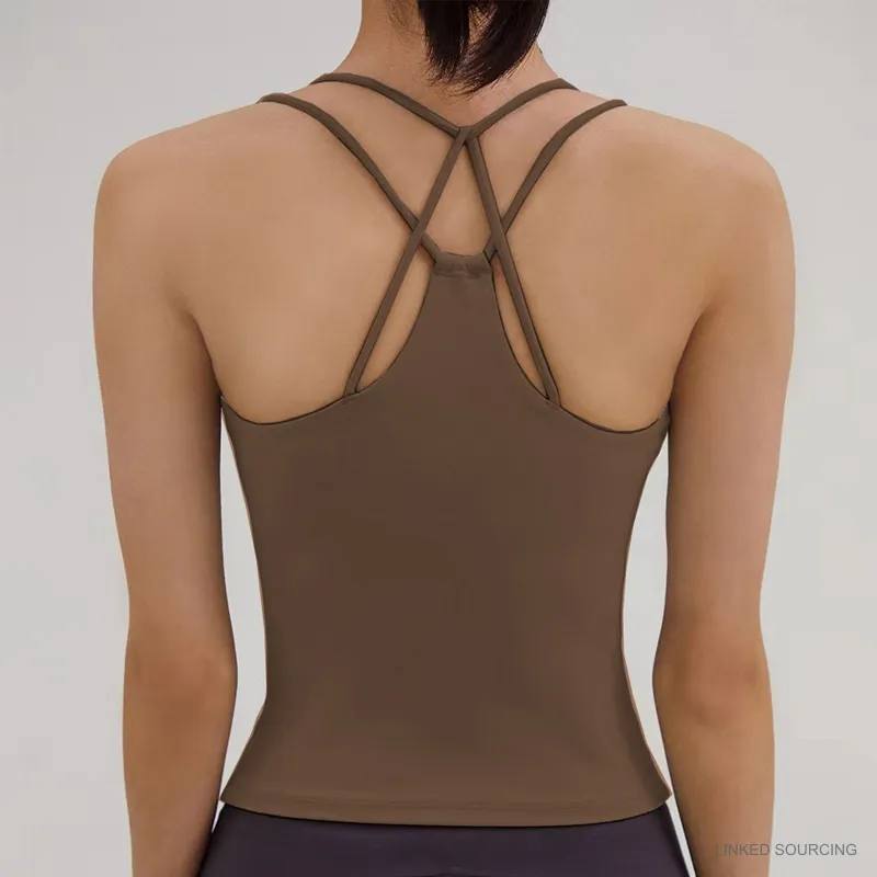 LS-B0324 Padded Cross-Back Cami Tank in Dark Khaki, original product photograph