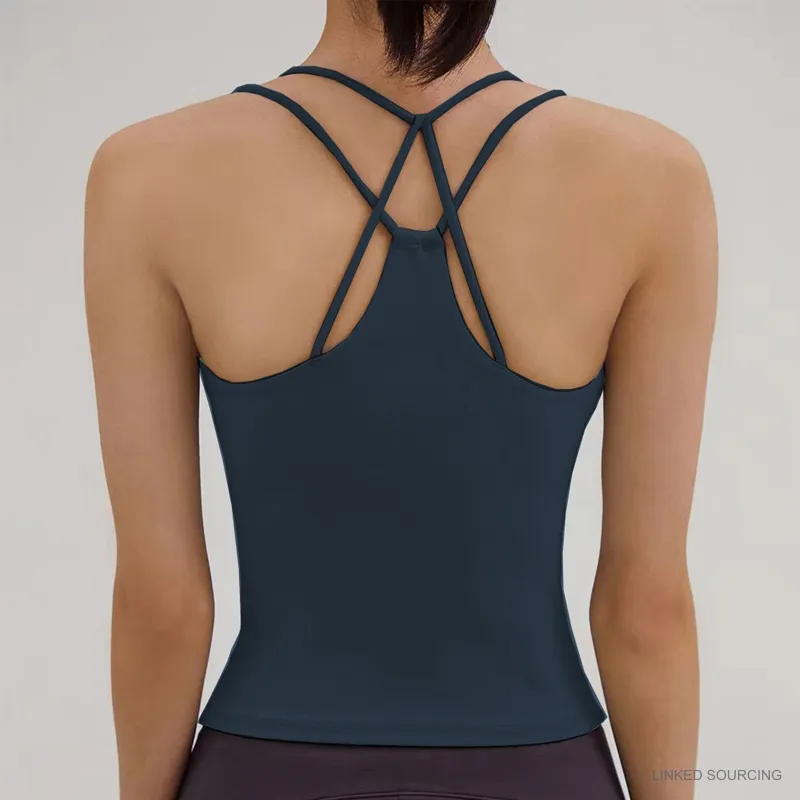 LS-B0324 Padded Cross-Back Cami Tank in Navy Blue, original product photograph