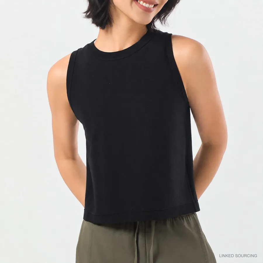 LS-B0325 Lyocell-Wool Mesh Tank in Black, original product photograph