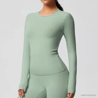 LS-B0328 Brushed Long-Sleeve Yoga Top in Basil Green, original product photograph